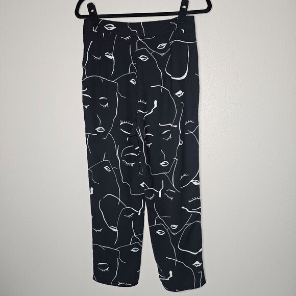 Princess Polly 4 Black Zavia Pants Abstract Face High Rise Relaxed Fit Artsy - Picture 5 of 6
